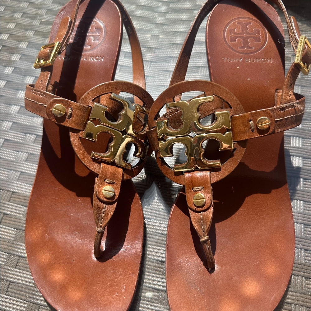 Tory Burch Brown Sandals with Gold Accents
